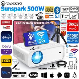 Vankyo Sunspark 500W 5G Wi-Fi + 5.1 Bluetooth 1080P Destekli Projeksiyon Cihazı