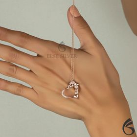 Vaoov 925 Ayar Çiçekli Kalp Gümüş Kolye