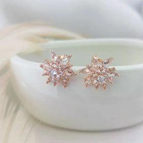 VAOOV 925 Ayar Gümüş Beyaz Taşlı Lotus Çiçeği Küpe