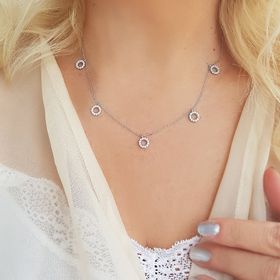 Vaoov 925 Ayar Gümüş Beyaz Taşlı Yuvarlak Kolye