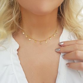 Vaoov 925 Ayar Gümüş Choker Kutup Yıldızı Kolye