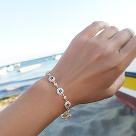VAOOV 925 Ayar Gümüş Gold Çoklu Nazar Bileklik