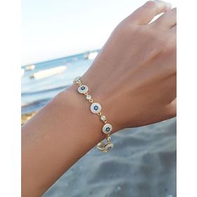 VAOOV 925 Ayar Gümüş Gold Çoklu Nazar Bileklik