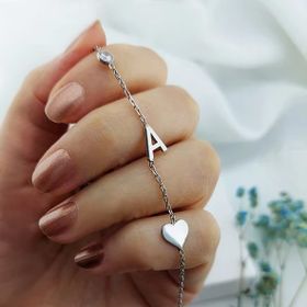 VAOOV 925 Ayar Gümüş Harf Taş ve Kalpli Bileklik
