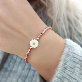 VAOOV 925 Ayar Gümüş Hematit Taşlı Rose Papatya Bileklik