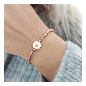 VAOOV 925 Ayar Gümüş Hematit Taşlı Rose Papatya Bileklik
