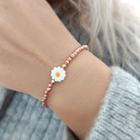 VAOOV 925 Ayar Gümüş Hematit Taşlı Rose Papatya Bileklik