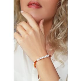 VAOOV 925 Ayar Gümüş İnci ve Akik Taşlı Bileklik
