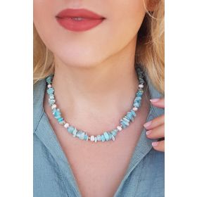 VAOOV 925 Ayar Gümüş Inci Ve Amazonit Taşlı Kolye