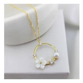 VAOOV 925 Ayar Gümüş İncili Çiçek Hediye Kolye