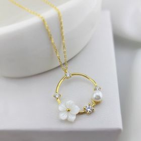 VAOOV 925 Ayar Gümüş İncili Çiçek Hediye Kolye