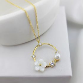 VAOOV 925 Ayar Gümüş İncili Çiçek Hediye Kolye