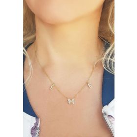 Vaoov 925 Ayar Gümüş Kelebekli Harf Kolye