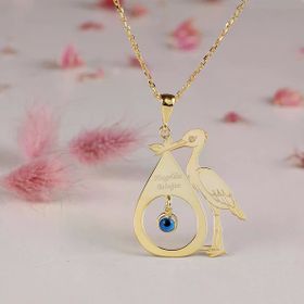 Vaoov 925 Ayar Gümüş Kişiye Özel Leylekli İsimli Doğum Kolyesi