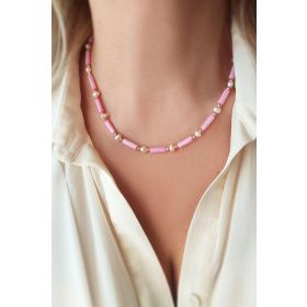 VAOOV 925 Ayar Gümüş Koyu Pembe Taşlı İnci Kolye