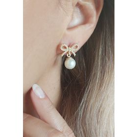 VAOOV 925 Ayar Gümüş Kurdeleli Gold İnci Küpe