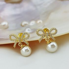 VAOOV 925 Ayar Gümüş Kurdeleli Gold İnci Küpe