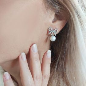VAOOV 925 Ayar Gümüş Kurdeleli İnci Küpe