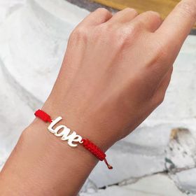 VAOOV 925 Ayar Gümüş Love Yazılı Kırmızı Makrome Örgü Bileklik