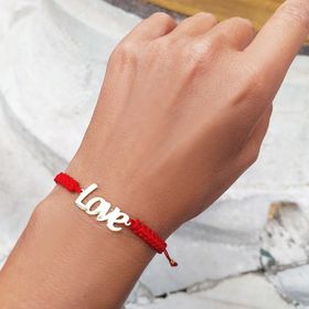 VAOOV 925 Ayar Gümüş Love Yazılı Kırmızı Makrome Örgü Bileklik