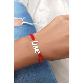 VAOOV 925 Ayar Gümüş Love Yazılı Kırmızı Makrome Örgü Bileklik