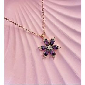 Vaoov 925 Ayar Gümüş Mor Taşlı Lotus Çiçeği Kolye