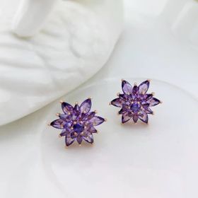 VAOOV 925 Ayar Gümüş Mor Taşlı Lotus Çiçeği Küpe