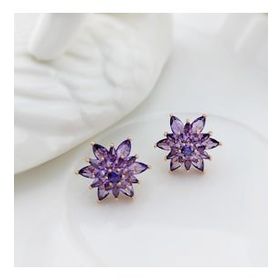 VAOOV 925 Ayar Gümüş Mor Taşlı Lotus Çiçeği Küpe