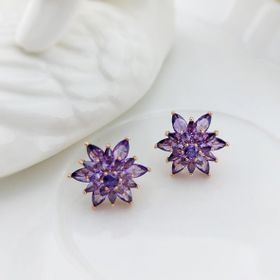 VAOOV 925 Ayar Gümüş Mor Taşlı Lotus Çiçeği Küpe