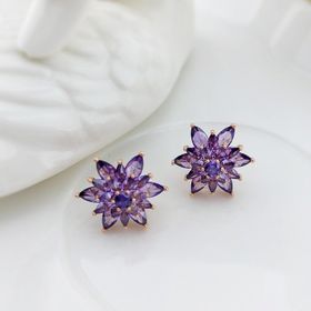 VAOOV 925 Ayar Gümüş Mor Taşlı Lotus Çiçeği Küpe