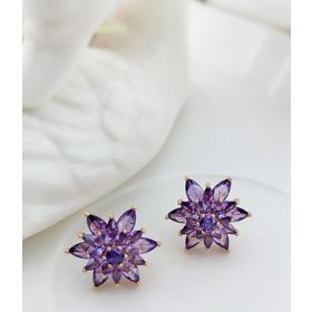 VAOOV 925 Ayar Gümüş Mor Taşlı Lotus Çiçeği Küpe