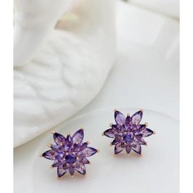VAOOV 925 Ayar Gümüş Mor Taşlı Lotus Çiçeği Küpe