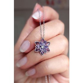 Vaoov 925 Ayar Gümüş Mor Taşlı Rodyumlu Lotus Çiçeği Kolye