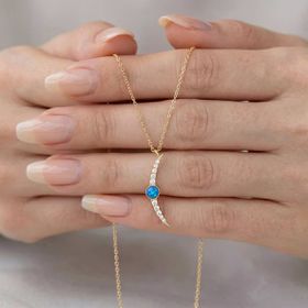 VAOOV 925 Ayar Gümüş Opal Taşli Gold Ay Kolye