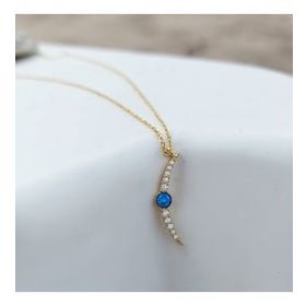 VAOOV 925 Ayar Gümüş Opal Taşli Gold Ay Kolye