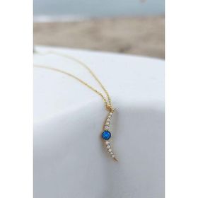 VAOOV 925 Ayar Gümüş Opal Taşli Gold Ay Kolye