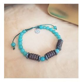 VAOOV 925 Ayar Gümüş Özel Kesim Ahşap ve Jade Taşlı Erkek Bileklik