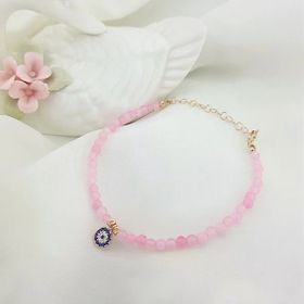 VAOOV 925 Ayar Gümüş Pembe Kuvars Taşlı Nazar Bileklik