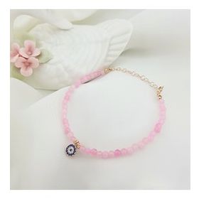 VAOOV 925 Ayar Gümüş Pembe Kuvars Taşlı Nazar Bileklik