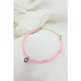 VAOOV 925 Ayar Gümüş Pembe Kuvars Taşlı Nazar Bileklik