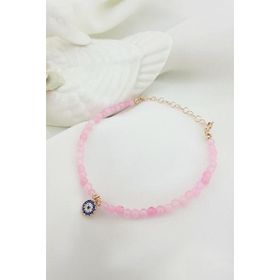 VAOOV 925 Ayar Gümüş Pembe Kuvars Taşlı Nazar Bileklik