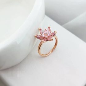 VAOOV 925 Ayar Gümüş Pembe Lotus Yüzük