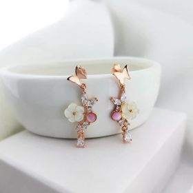 VAOOV 925 Ayar Gümüş Pembe Taşlı Kelebek Küpe