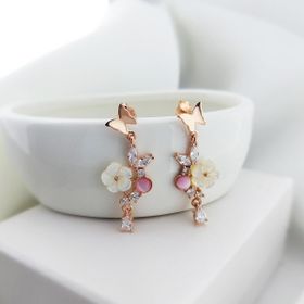 VAOOV 925 Ayar Gümüş Pembe Taşlı Kelebek Küpe