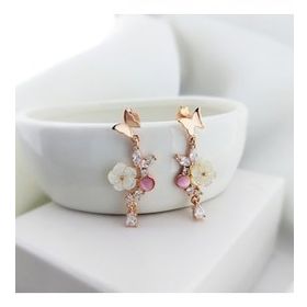 VAOOV 925 Ayar Gümüş Pembe Taşlı Kelebek Küpe