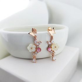 VAOOV 925 Ayar Gümüş Pembe Taşlı Kelebek Küpe
