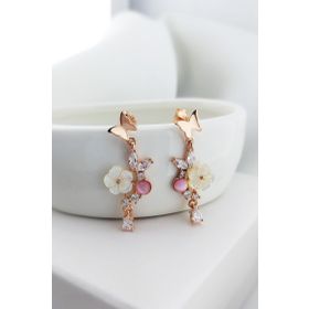 VAOOV 925 Ayar Gümüş Pembe Taşlı Kelebek Küpe