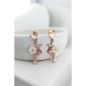 VAOOV 925 Ayar Gümüş Pembe Taşlı Kelebek Küpe