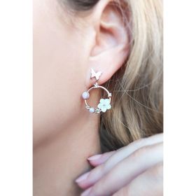 VAOOV 925 Ayar Gümüş Pembe Taşlı Sedef Çiçekli Kelebek Küpe