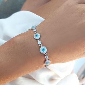 VAOOV 925 Ayar Gümüş Rodyumlu Çoklu Nazar Bileklik